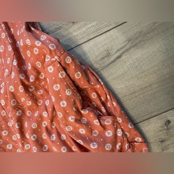 Billabong Wild Pursuit Overalls Women Small Orange Daisy Romper Boho Cottagecore - Picture 4 of 6